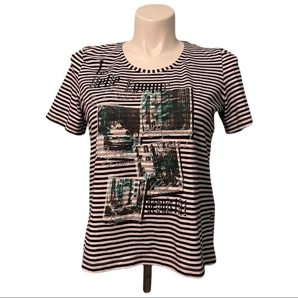 Black & White Striped Graphic Print Women's Tee‎ M